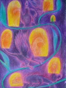 D.B., Dans la maison (les gardiens), 19 X 13 cm, crayon sur papier, 2015