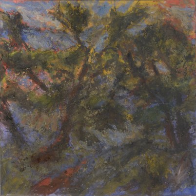 img022, Alexandre Hollan sur le motif, Hérault, tempéra sur papier marouflé sur toile, 130 x 260 cm, 2017